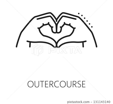 Outercourse contraception method line icon or symbol. Pregnancy prevention line vector icon, contraception outercourse method sign. Birth control symbol or pictogram with hands showing heart sign Outercourse contraception method line icon or symbol. Pregnancy prevention line vector icon, contraception outercourse method sign. Birth control symbol or pictogram with hands showing heart sign 131143140