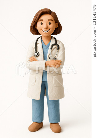 Clay figurine of a smiling doctor in white coat with stethoscope Clay figurine of a smiling doctor in white coat with stethoscope 131143479