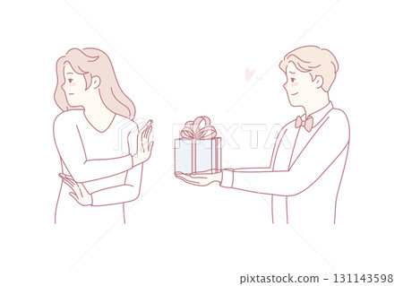 Woman reject man with present 131143598