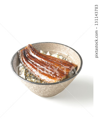 Eel bowl photographed alone on a white background 131143783