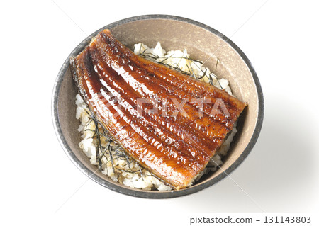 Eel bowl photographed alone on a white background 131143803