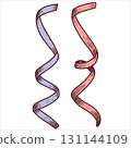 Hand drawn pink and purple satin ribbons. Holiday decor. Vector illustration. 131144109