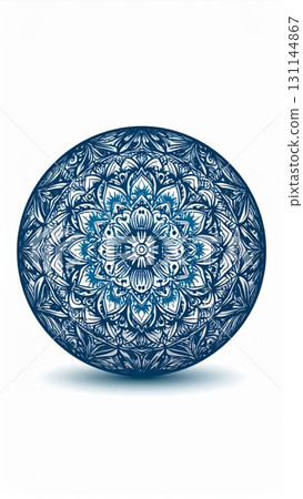 Detailed Circular Geometric Pattern in Teal and White Isolated on White Background 131144867