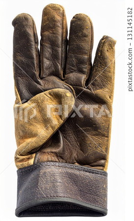 Worn Brown Leather Glove Isolated on White Background Full Shot 131145182