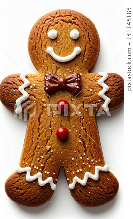 Gingerbread Man Cookie on White Background Detailed Studio Shot Gingerbread Man Cookie on White Background Detailed Studio Shot 131145183