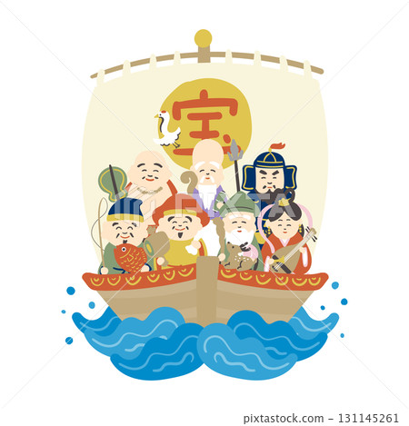 Seven Lucky Gods on a Treasure Ship illustration 131145261