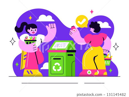 Smart Recycling Bins Illustration Featuring Technology with Intelligent Waste Sorting, Environmental Monitoring, and Sustainable Garbage Management 131145482