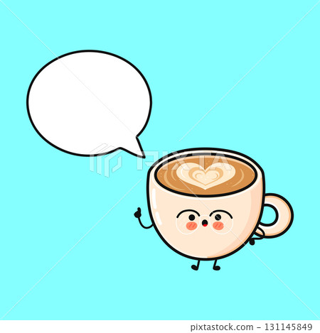 Cute coffee cup character holding speech bubble Cute coffee cup character holding speech bubble 131145849
