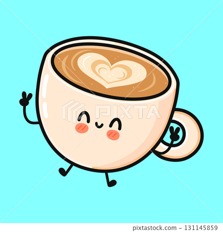 Coffee cup character making peace sign 131145859