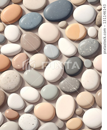 Overhead View of Colorful Smooth Stone Pebble Arrangement with Seamless Pattern 131146143