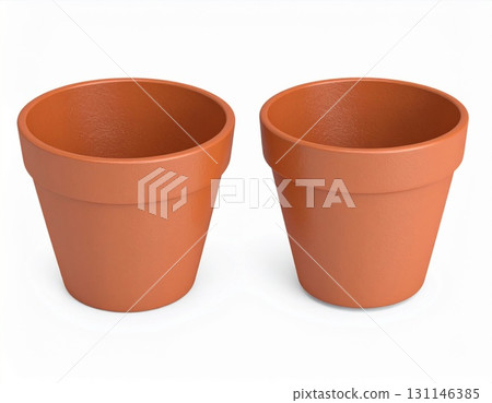 Two Empty Terracotta Flower Pots on a White Background in Studio Lighting Two Empty Terracotta Flower Pots on a White Background in Studio Lighting 131146385