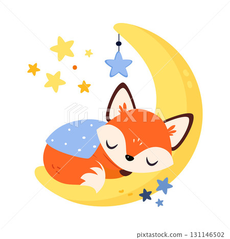 Moon with Fox Animal Sleeping Have Sweet Dreams Vector Illustration Moon with Fox Animal Sleeping Have Sweet Dreams Vector Illustration 131146502