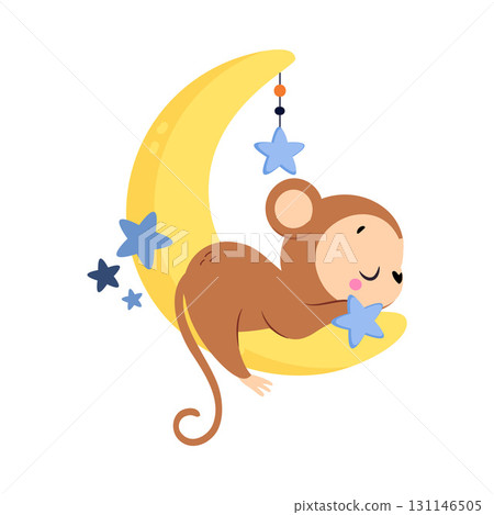 Moon with Monkey Animal Sleeping Have Sweet Dreams Vector Illustration 131146505