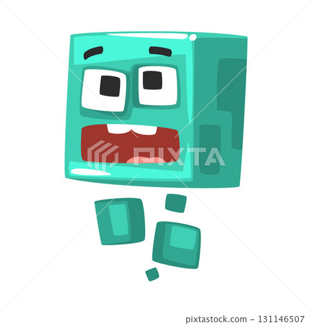 Comic Square Monster Character with Open Mouth Vector Illustration 131146507