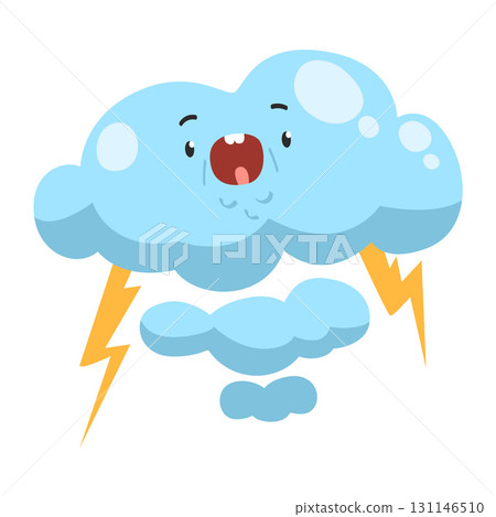 Comic Cloud Monster Character with Lightning Vector Illustration 131146510