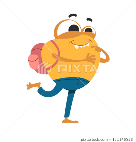 Comic Monster Character with Smiling Face and Backpack Vector Illustration Comic Monster Character with Smiling Face and Backpack Vector Illustration 131146538