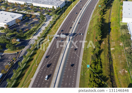 Aerial view on Interstate 528 toll road Martin Andersen Beachline Expy in Orlando, United States 131146846