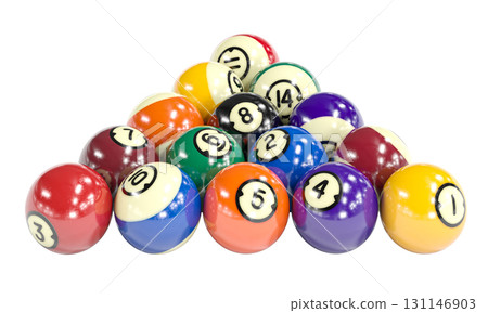 Shiny pool balls 3d isolated background 131146903