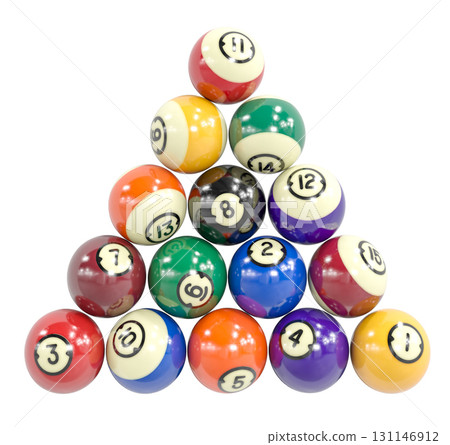 3d Billiard balls forming triangle transparent background 131146912