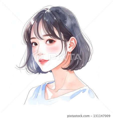 年輕女子轉身,水彩風格 年輕女子轉身,水彩風格 131147009