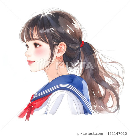 Profile of a high school girl in a sailor suit, watercolor style Profile of a high school girl in a sailor suit, watercolor style 131147010
