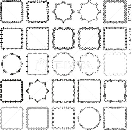 Set of 25 vector vintage black frames on white background. 131147218