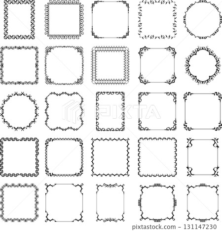 Set of 25 vector vintage black frames on white background. Set of 25 vector vintage black frames on white background. 131147230
