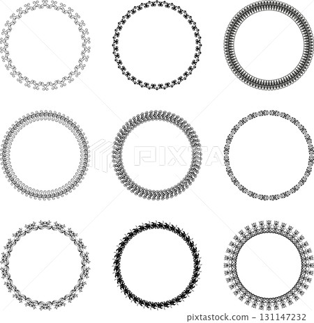 Set of 9 round vector vintage black frames on white background. Set of 9 round vector vintage black frames on white background. 131147232