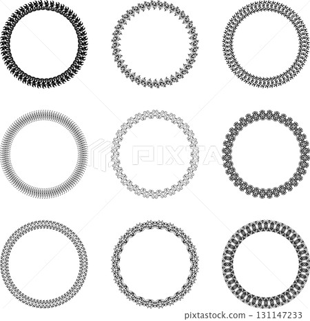 Set of 9 round vector vintage black frames on white background. Set of 9 round vector vintage black frames on white background. 131147233