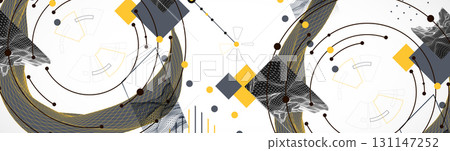 Minimal abstract composition with wireframe waves, geometric shapes, dots, and lines. Minimal abstract composition with wireframe waves, geometric shapes, dots, and lines. 131147252