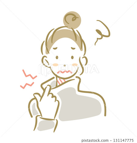 A woman suffering from itching caused by knitwear - A soft and stylish line drawing A woman suffering from itching caused by knitwear - A soft and stylish line drawing 131147775