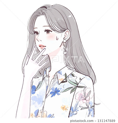 Watercolor and hand-drawn illustration material of women and girls 131147889