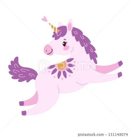 Cute lavender magical unicorn. Hand drawn flat style magical pony Cute lavender magical unicorn. Hand drawn flat style magical pony 131148074