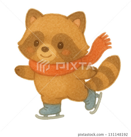 [Winter] Illustration of a raccoon skating 131148192
