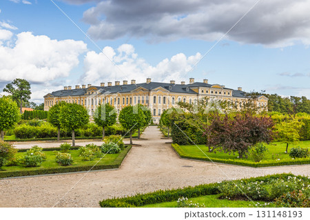 Rundale Palace, Latvia. Baroque Rococo Architecture with Symmetrical Garden Design Rundale Palace, Latvia. Baroque Rococo Architecture with Symmetrical Garden Design 131148193