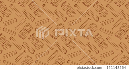 Seamless pattern of line art style cinnamon stick. Background for wallpaper, textile, spice store package or wrapping paper design. 131148264