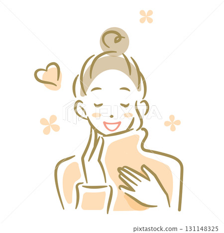 A woman smiling in a soft sweater - A soft, stylish line drawing 131148325