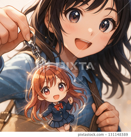 微笑的美麗女孩展示她的鑰匙鏈 131148389