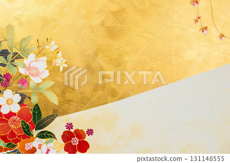 日式金色背景與花卉裝飾設計 131148555