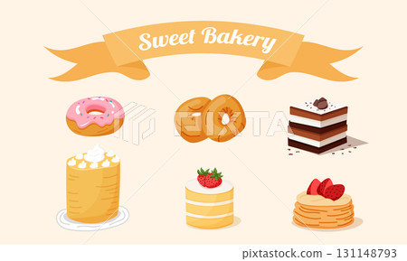 Sweet bakery set with donuts cakes and desserts illustration 131148793