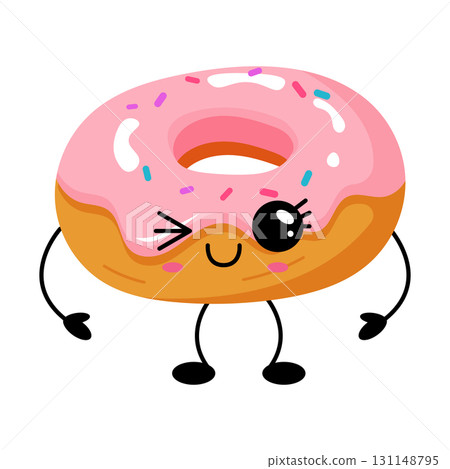 Cute kawaii pink donut character illustration Cute kawaii pink donut character illustration 131148795