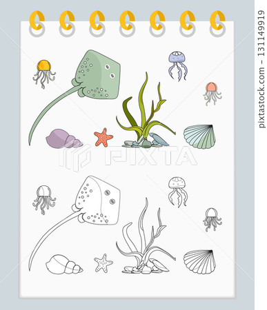 Coloring book Underwater Seabed Ocean Sea habitat 131149919