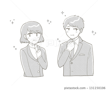 A middle-aged man and woman dressed up and smiling 131150106