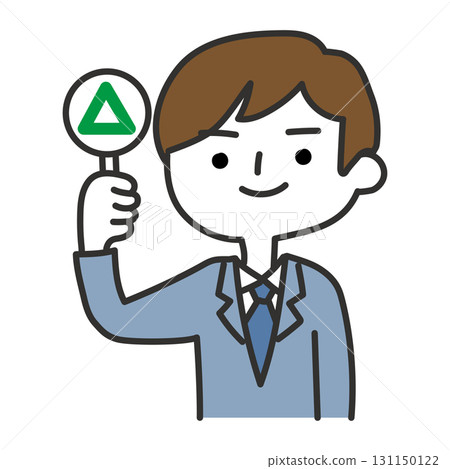 A man raising a triangular sign A man raising a triangular sign 131150122