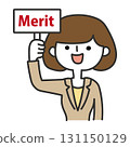 A woman holding up a sign of merit 131150129