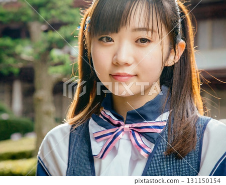 Close-up of a smiling high school girl - Generative AI 131150154