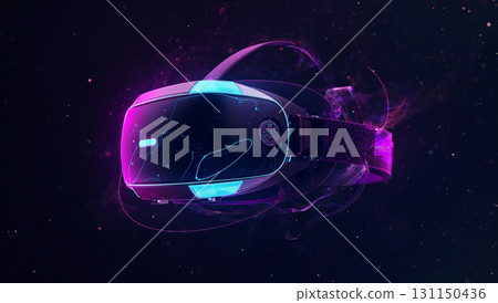 A virtual reality headset with a blue and purple design 131150436