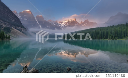 A beautiful lake with mountains in the background 131150488