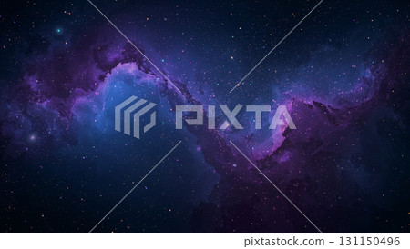 A deep blue sky with a purple cloud and many stars 131150496