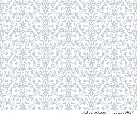 Wallpaper in the style of Baroque. White and gray floral ornament. Seamless vector background. Graphic pattern for fabric, wallpaper, packaging. Ornate Damask flower illustration 131150637